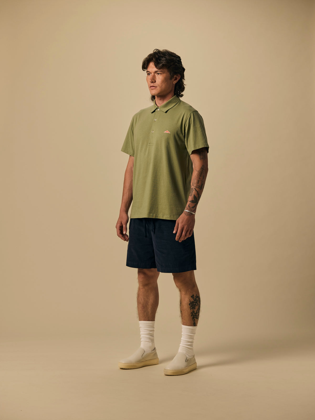 Organic Cotton Jersey Polo in Oil Green [color:Oil Green]
