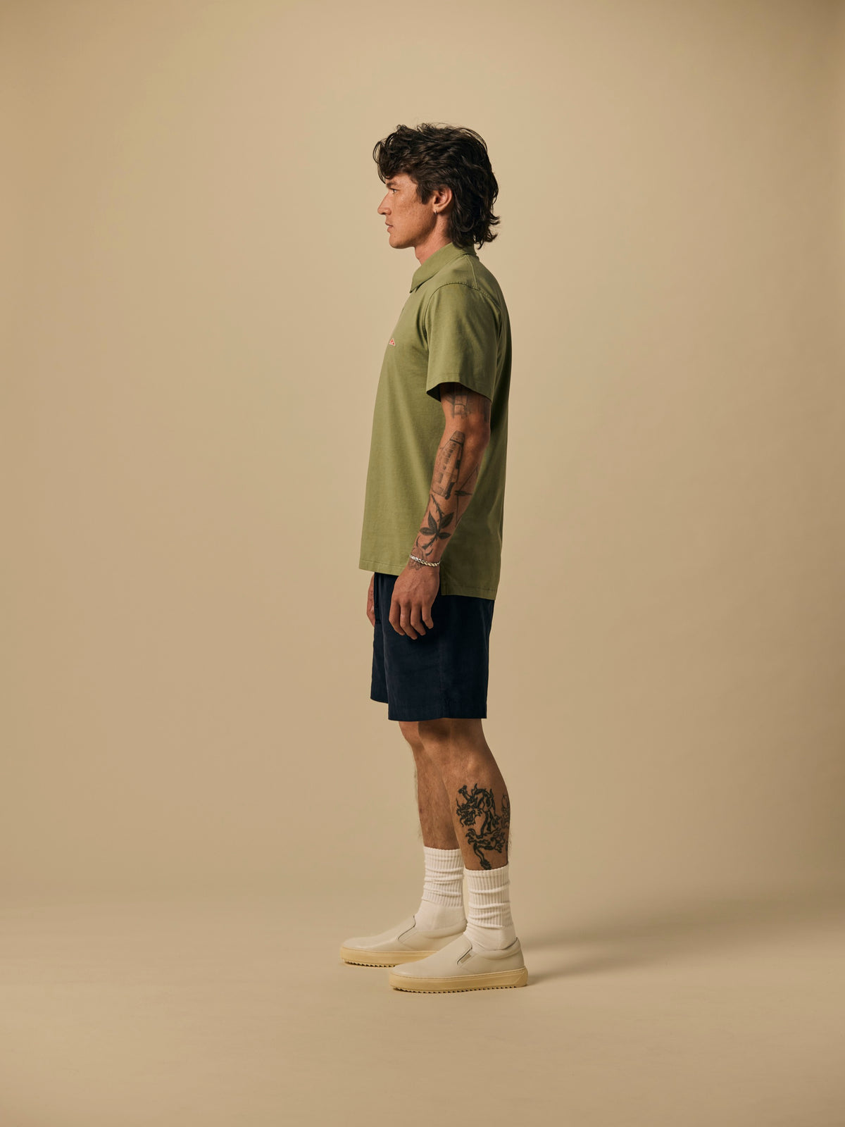 Organic Cotton Jersey Polo in Oil Green [color:Oil Green]