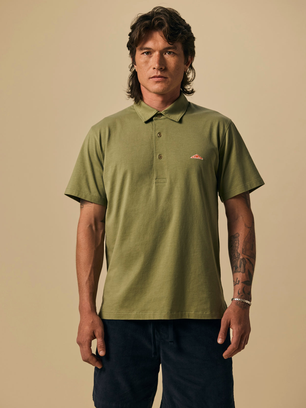 Organic Cotton Jersey Polo in Oil Green [color:Oil Green]