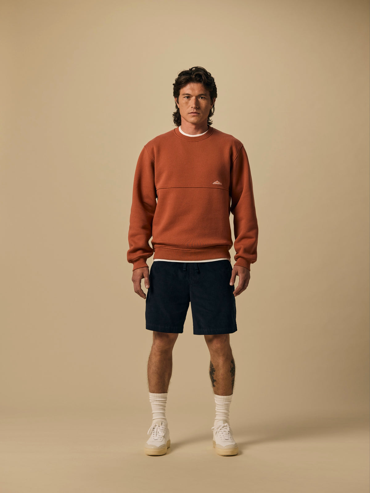 Organic Cotton Fleece Crewneck in Redwood Burl [color:Redwood Burl]