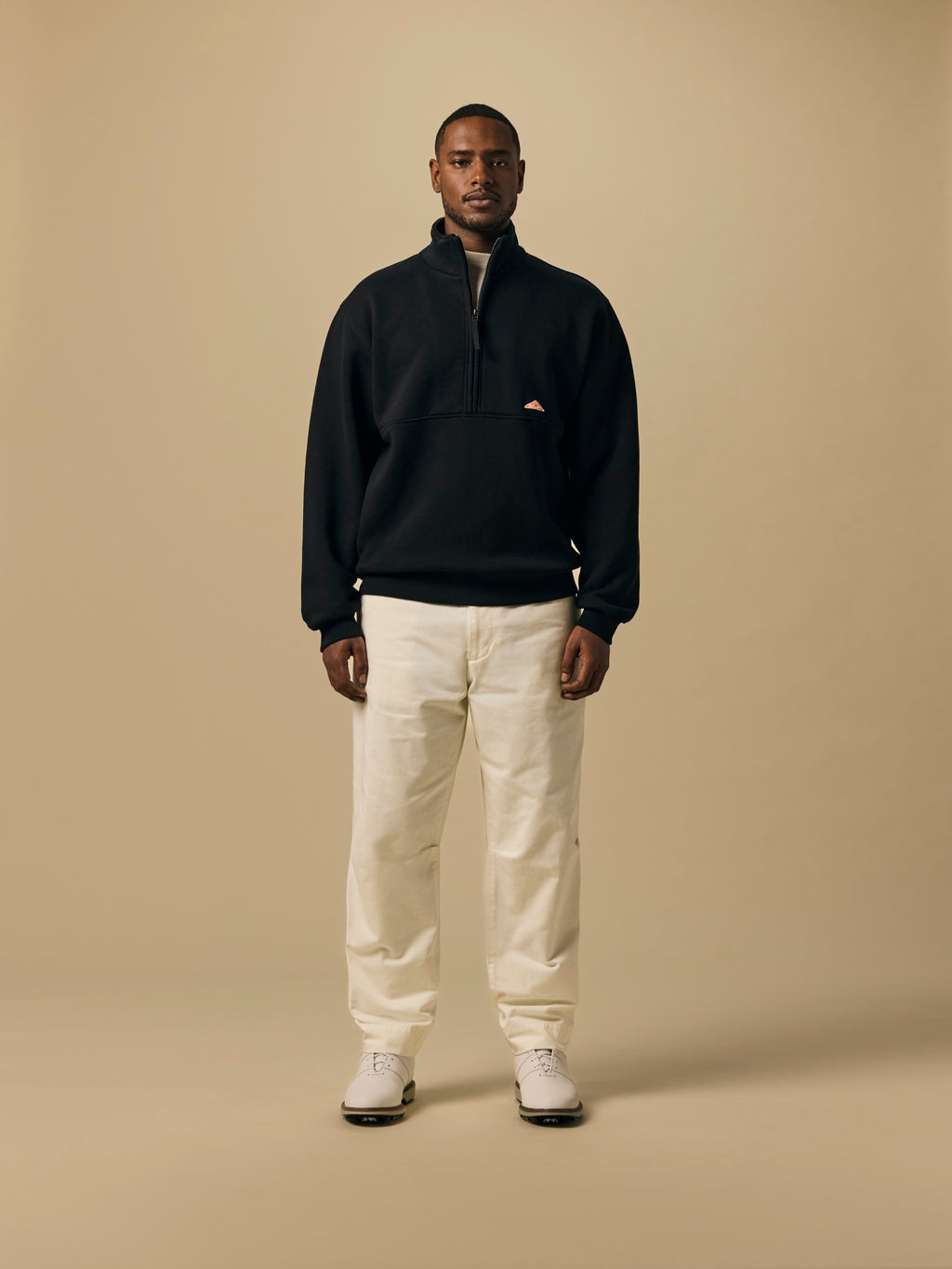 Organic Cotton Fleece Quarter Zip in Black [color:Black]