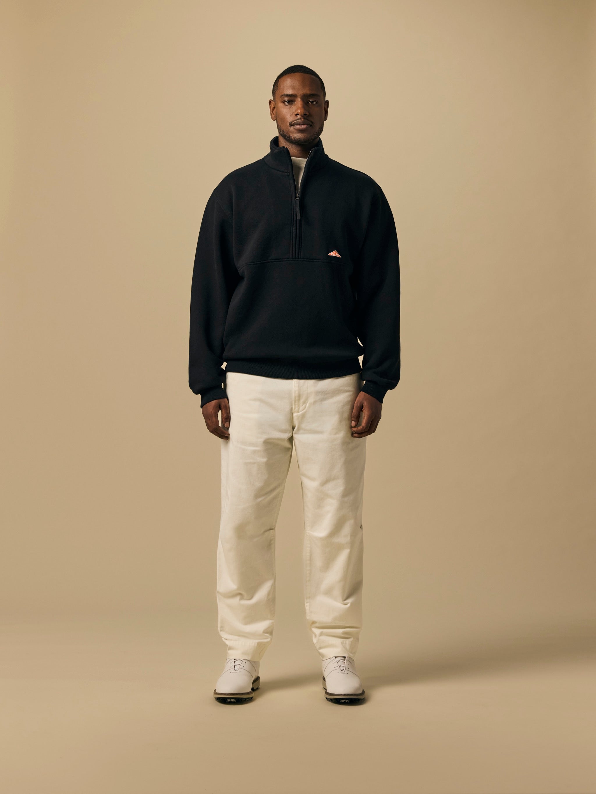 Organic Cotton Fleece Quarter Zip in Black [color:Black]
