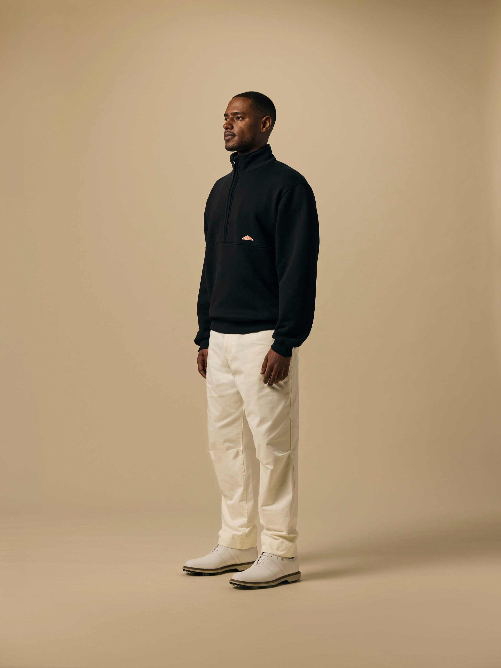 Organic Cotton Fleece Quarter Zip in Black [color:Black]
