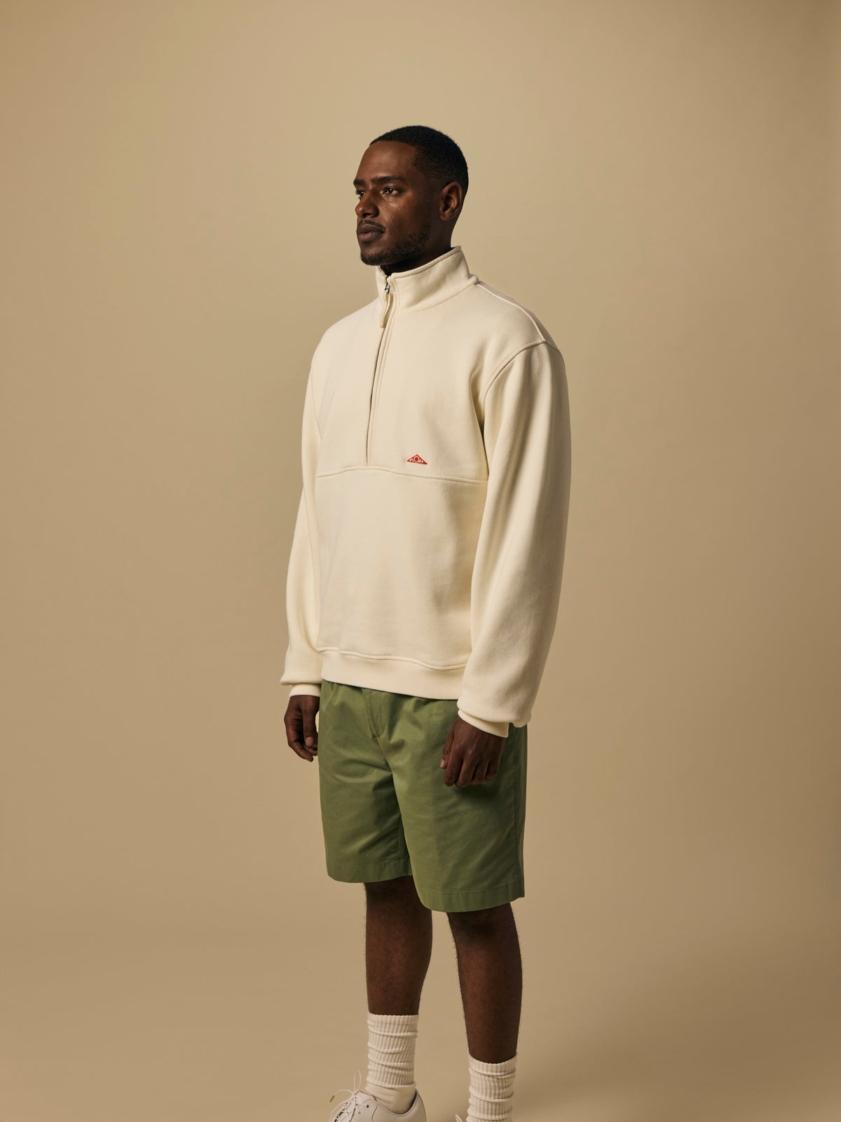 Organic Cotton Fleece Quarter Zip in Seed Pearl [color:Seed Pearl]