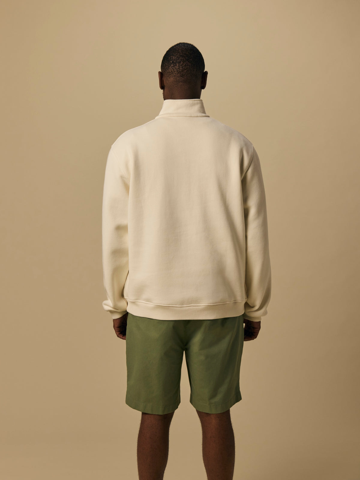 Organic Cotton Fleece Quarter Zip in Seed Pearl [color:Seed Pearl]