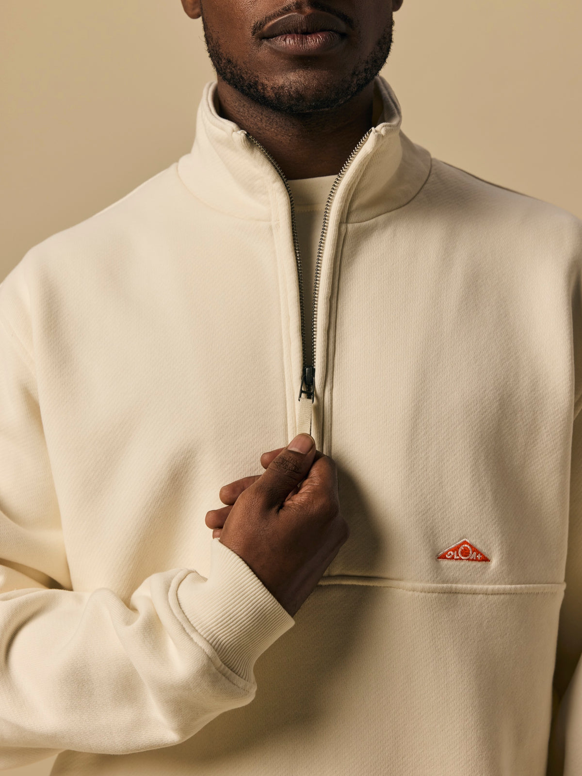 Organic Cotton Fleece Quarter Zip in Seed Pearl [color:Seed Pearl]