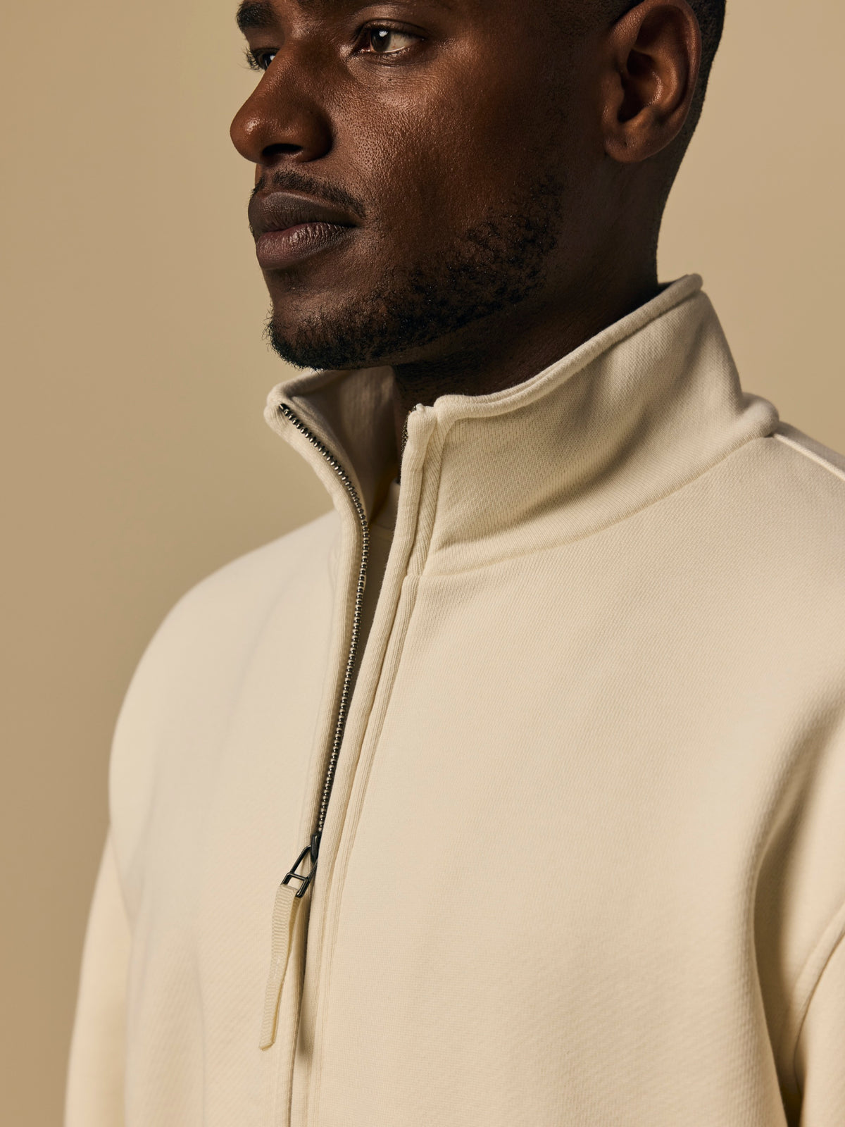 Organic Cotton Fleece Quarter Zip in Seed Pearl [color:Seed Pearl]