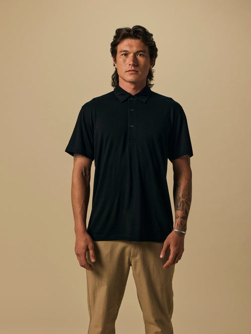 Merino Polo in Black [color:Black]